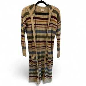 Pink Rose Boho Indie Striped Hooded Duster Cardigan